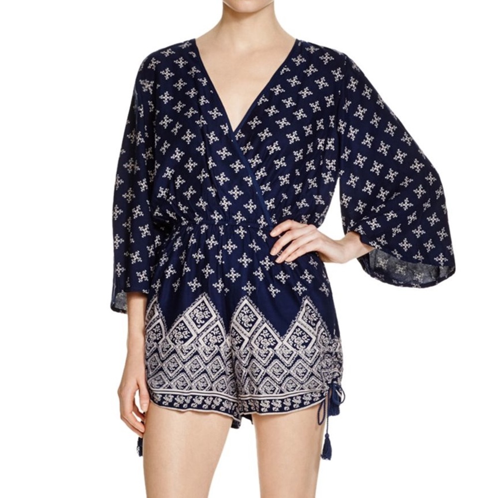๐ฅ CLEARANCE Boho Tassel Sides Deep V Tie Back Surplice Romper - Picture 3 of 5
